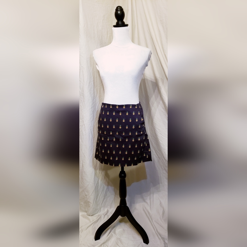 J. Crew Factory Printed Pineapple Cotton Blend Sateen Mini Skirt